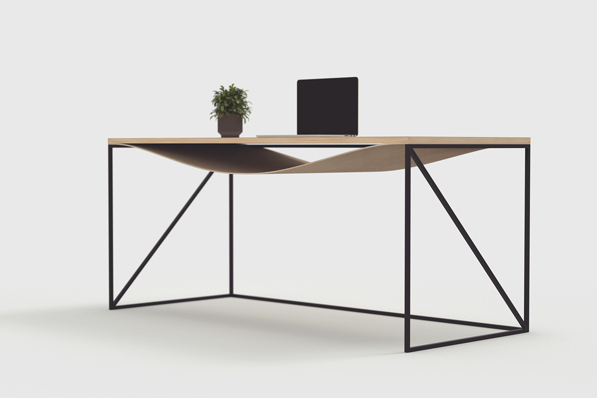 Ply plywood table desk wood steel frame wave layer Porada Italy award kovacsik markdaavid