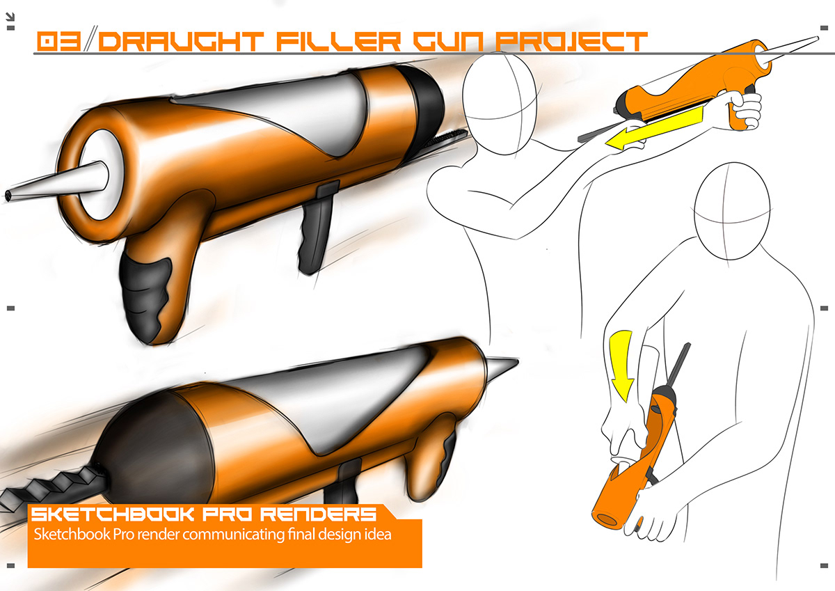 DIY Inclusive Filler Gun Major project Black and Decker Black & Decker mechanical graphical Render