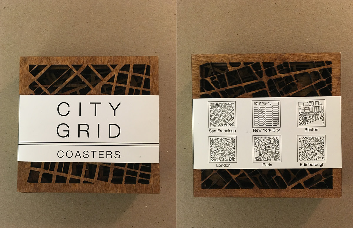 design Coasters industrial users wood laser cut City Grid Cities International