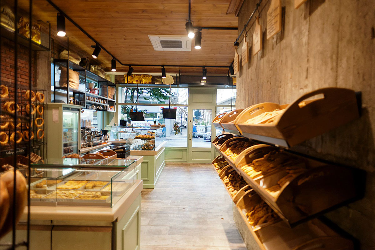 metal wood design bakery decoration cafe Interior bikas constantinos glass bread patisserrie boulangerie old concrete