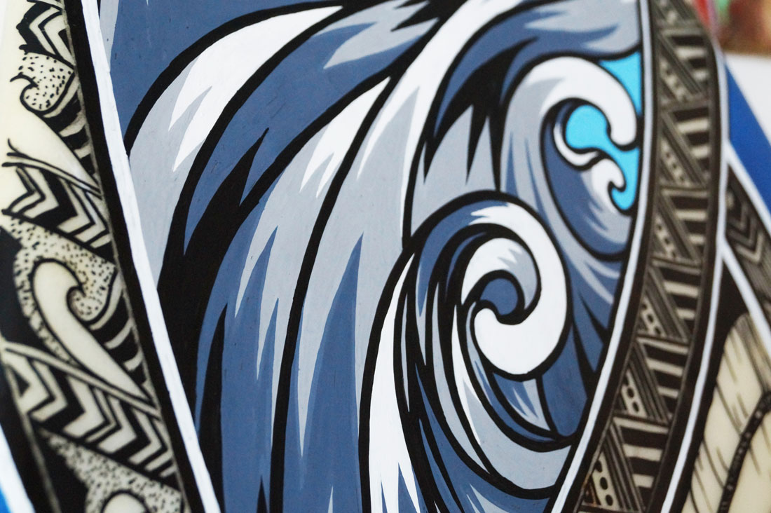 surfboard Boardart Tiki Tropical painting   pens tattoo Posca handpainted waves