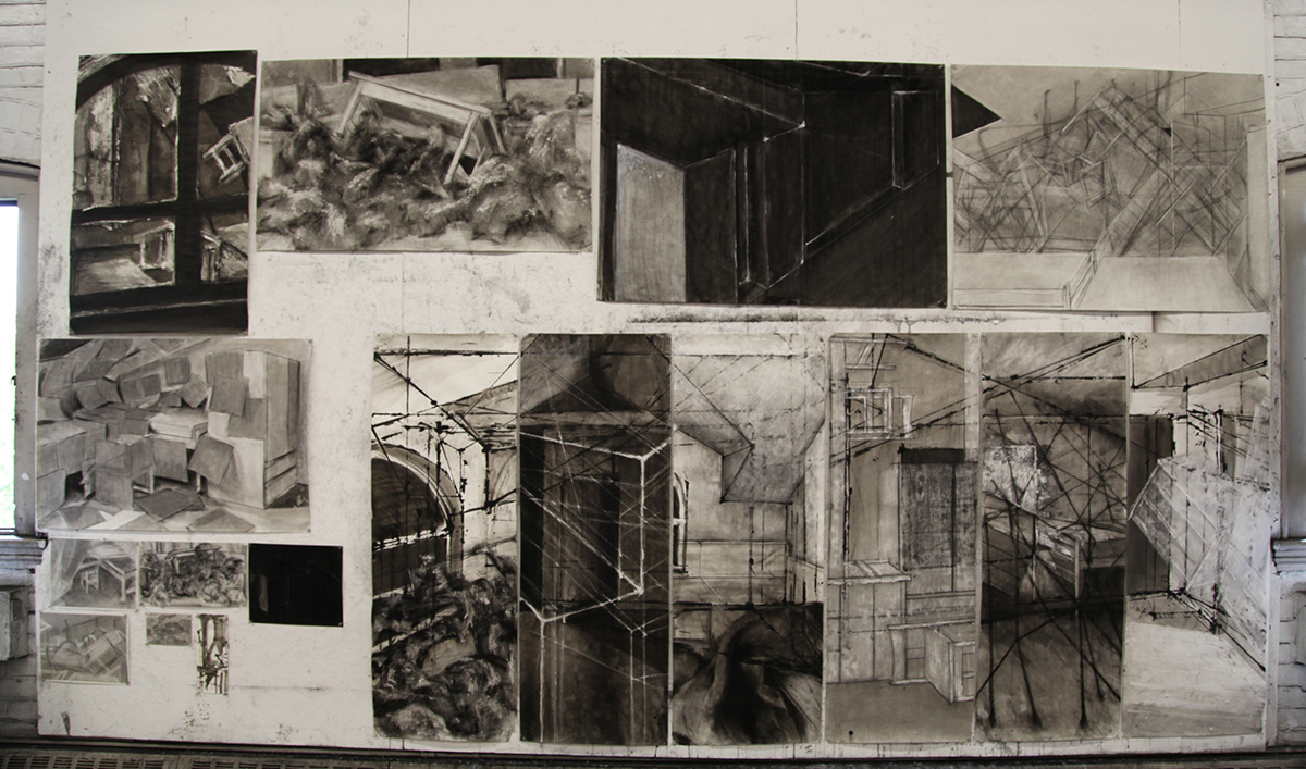 Norm Paris final series construct Second Semester Pile Drawing Triptych