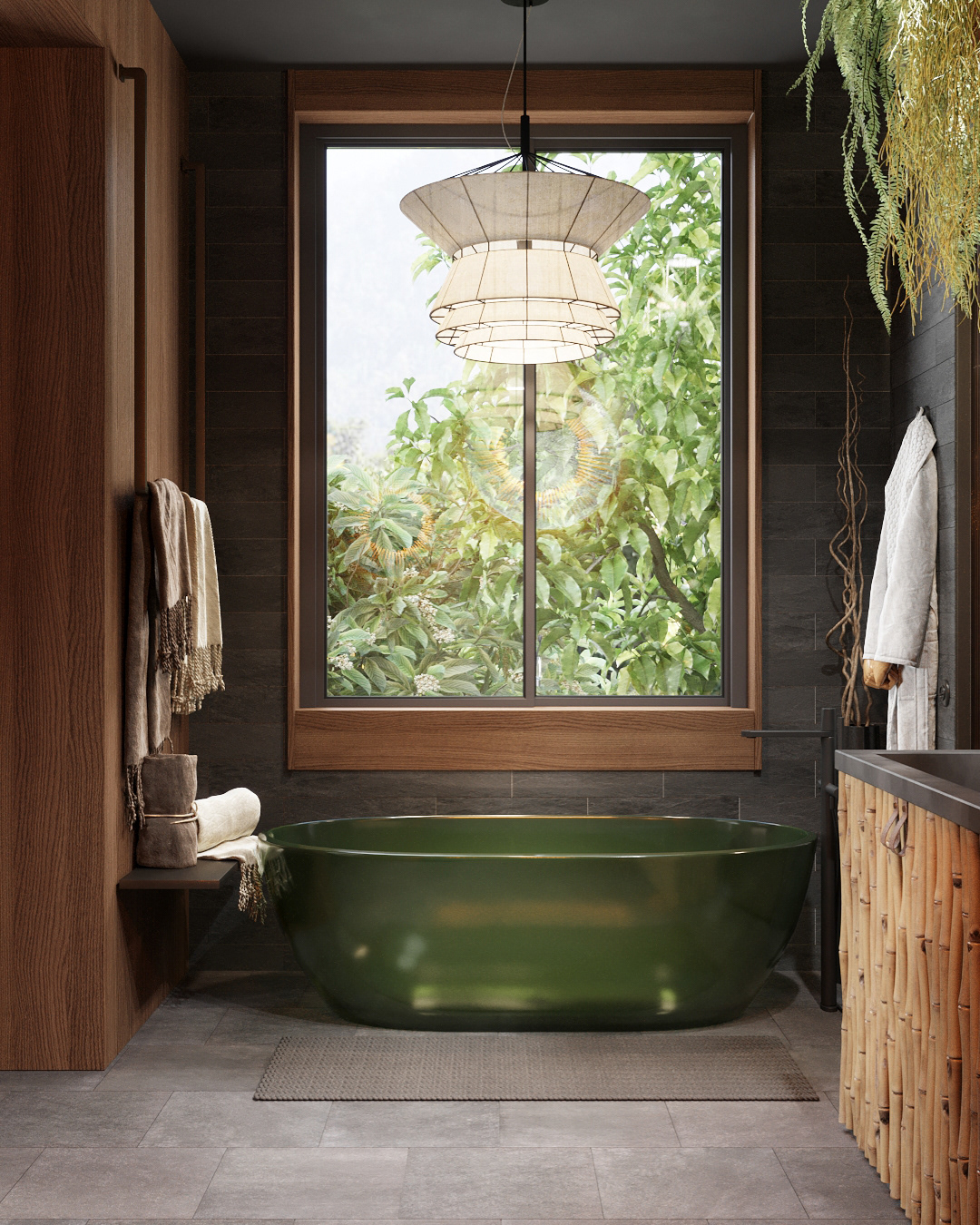 3D asian bathroom decor indoor interior design  Restroom rustic Tropical