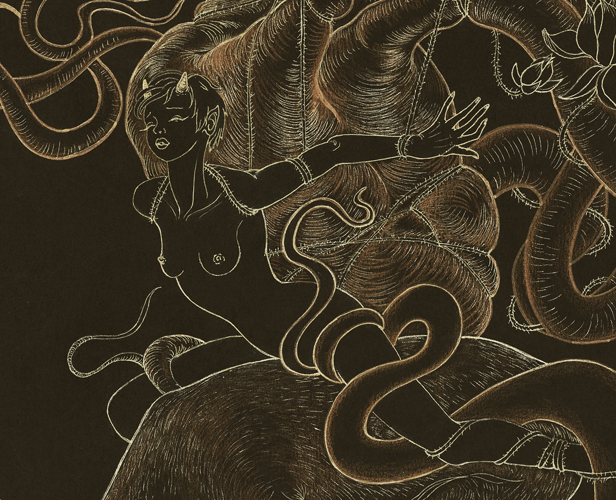 enalope animal running heart fantasy monster Drawing  ink death
