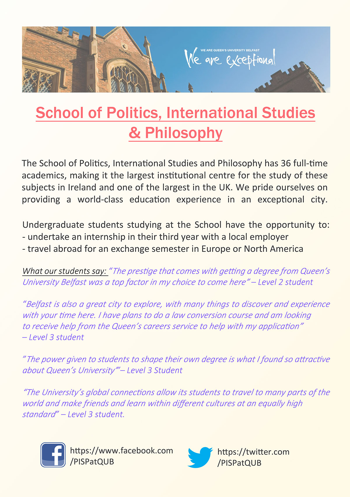QUB PISP Students Queen's University School of Politics international studies philosophy 