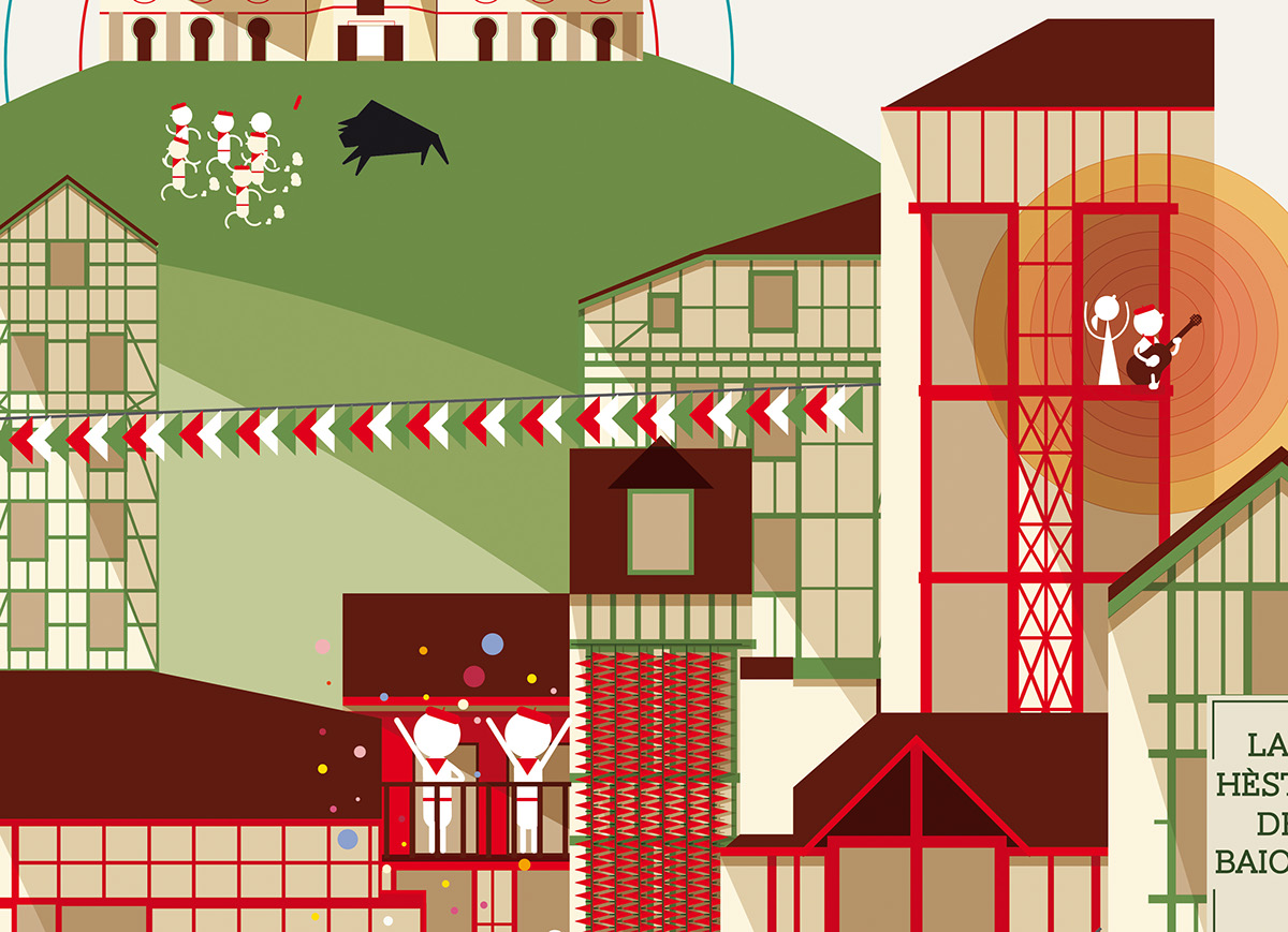 Bayonne 2014 affiche fêtes de bayonne poster naive rouge vert colombages basque bayonne
