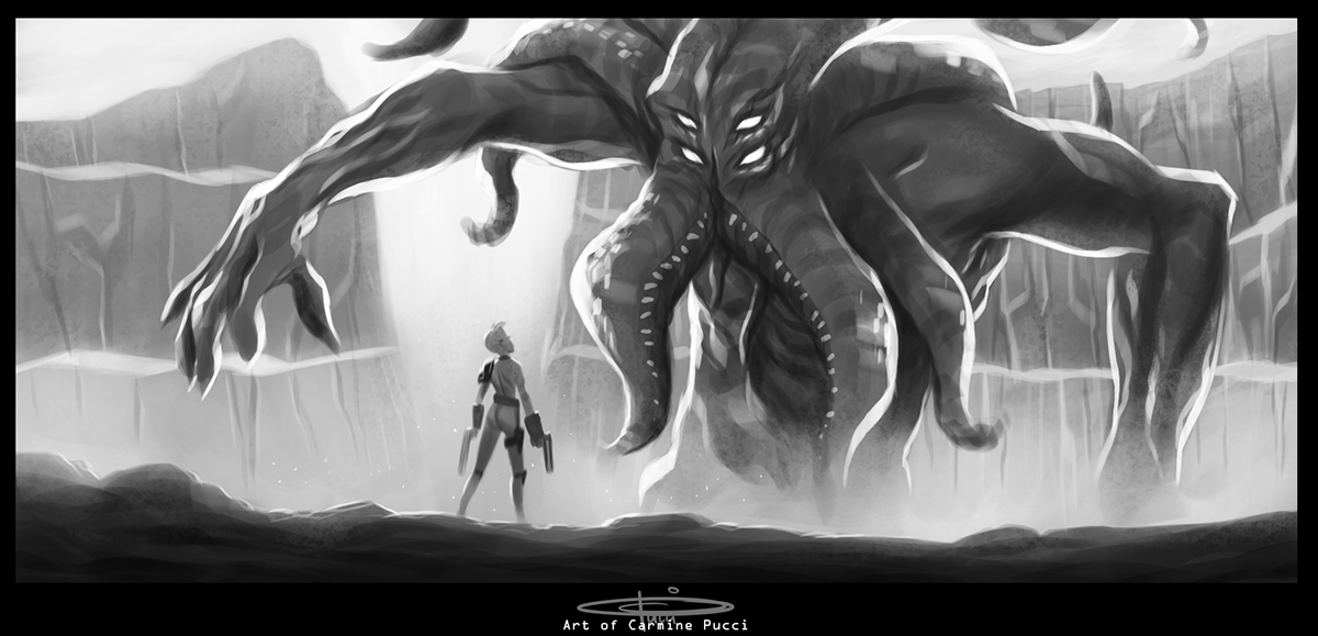 Space  Chtulu alien monster game digital draw coloring concept rough idea adventure action