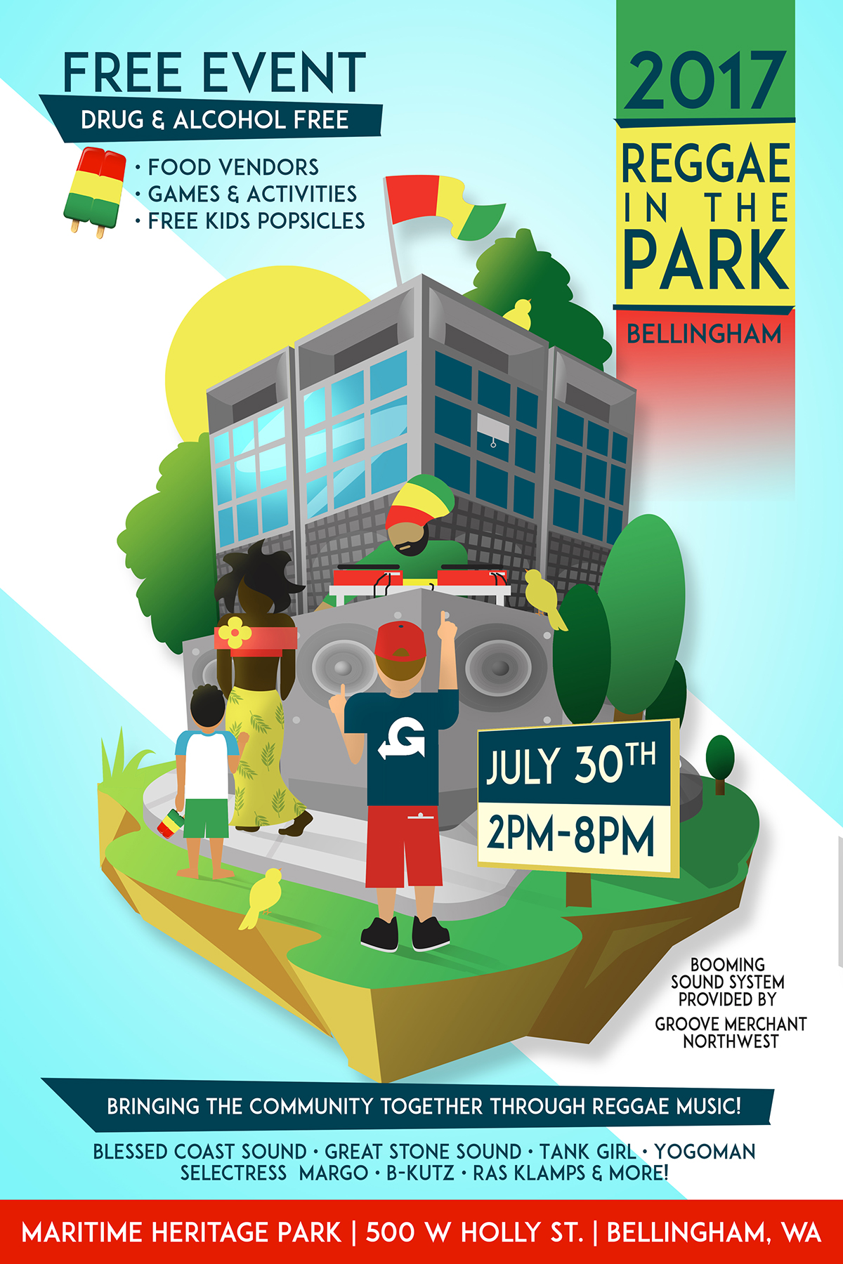 reggae Dancehall dj Park sound system speakers community popsicle poster Island