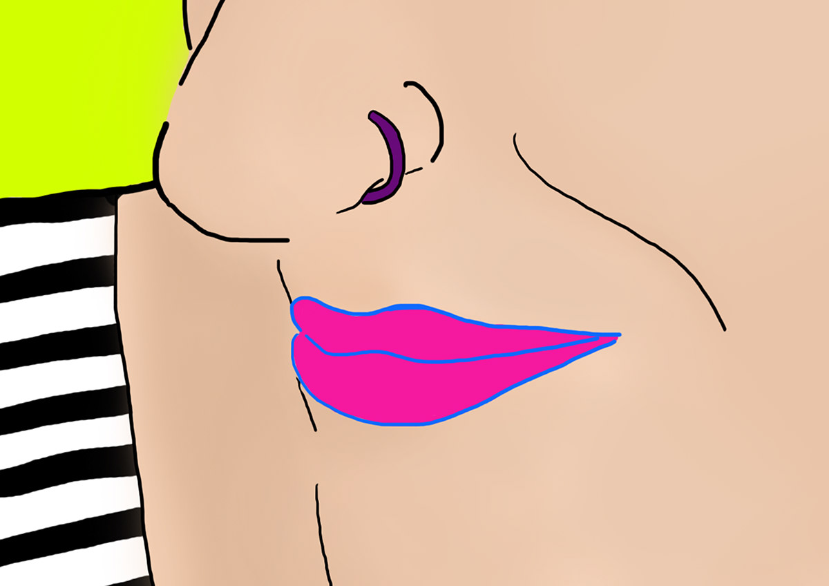 me colors blue green pink magenta eye lips hair hat illustration self-portrait piercing pop 