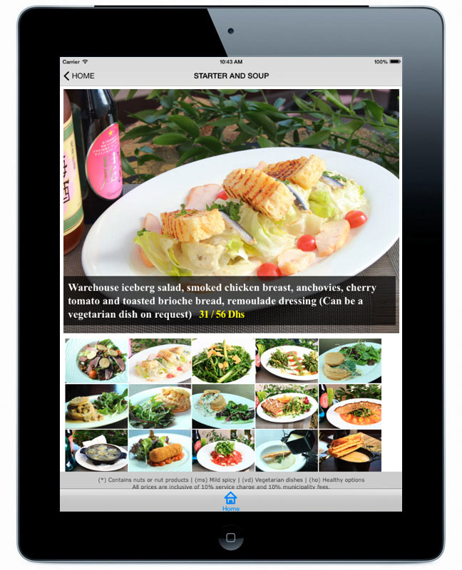 application iPad menu
