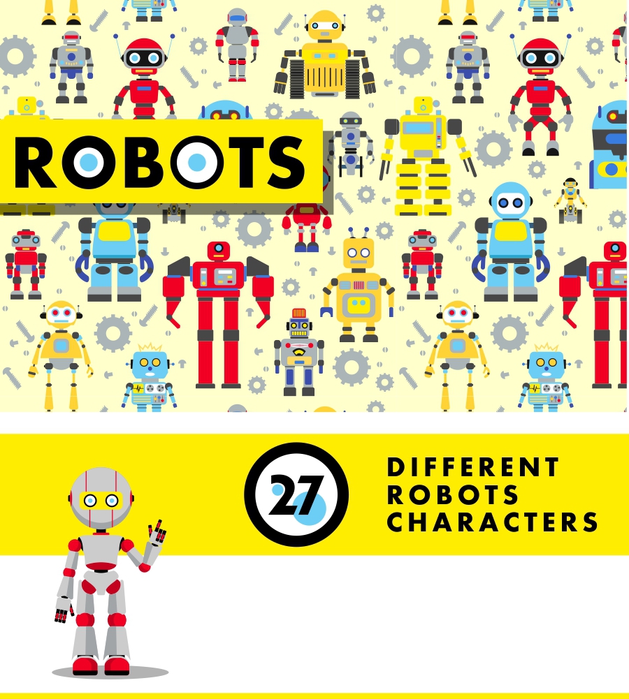 vector Character Silhouette icons robots flat