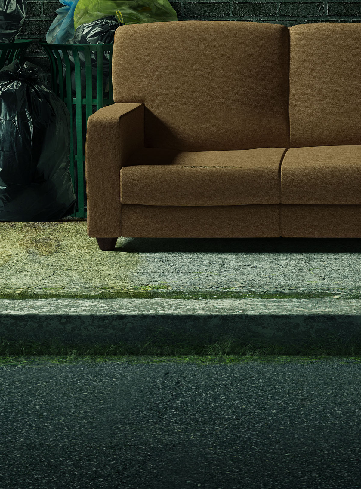 sofa house garbage Night City CGI 3D