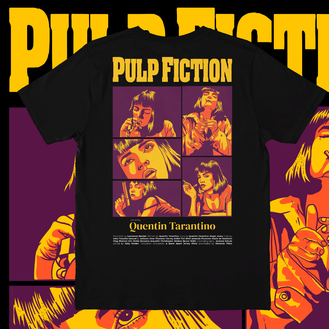 apparel Clothing graphic design  graphic shirt mia wallace movie poster pulp fiction Pulp Fiction Art streetwear design Tshirt Design