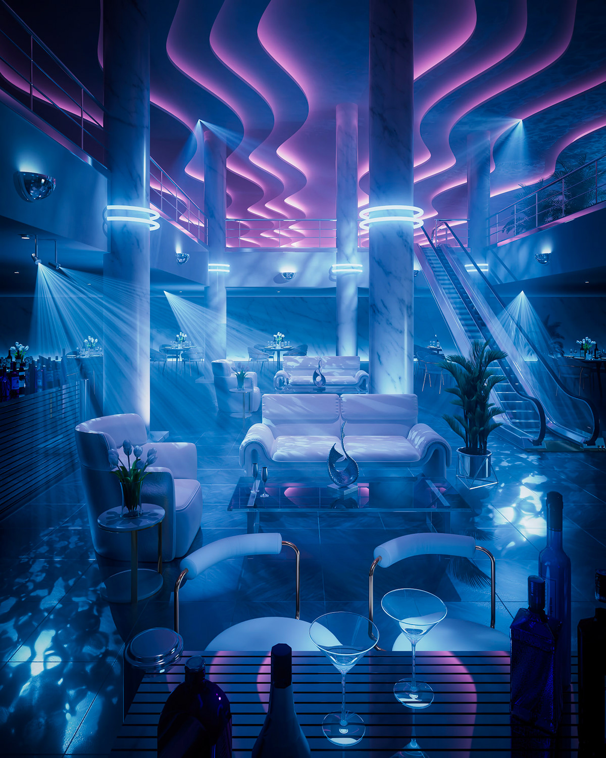 3D 80s 90s architecture interior design  neon Render Retro vaporwave visualization