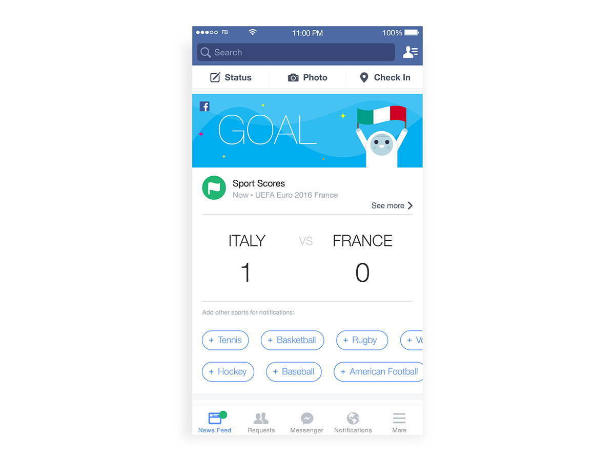 facebook scores design UI ux soccer sports sport Italy italia prototype weather meteo pixate google