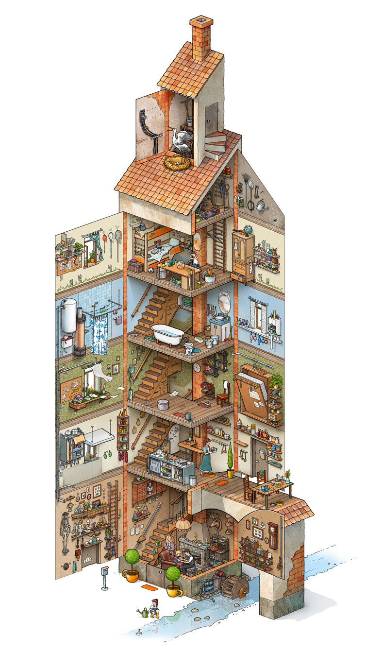 cutaway architecture ILLUSTRATION  house details crosssection book design
