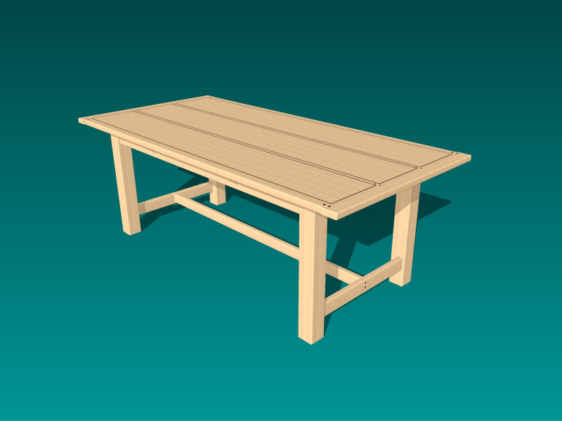 Carpentry woodworking dining room table furniture 3D model farm table