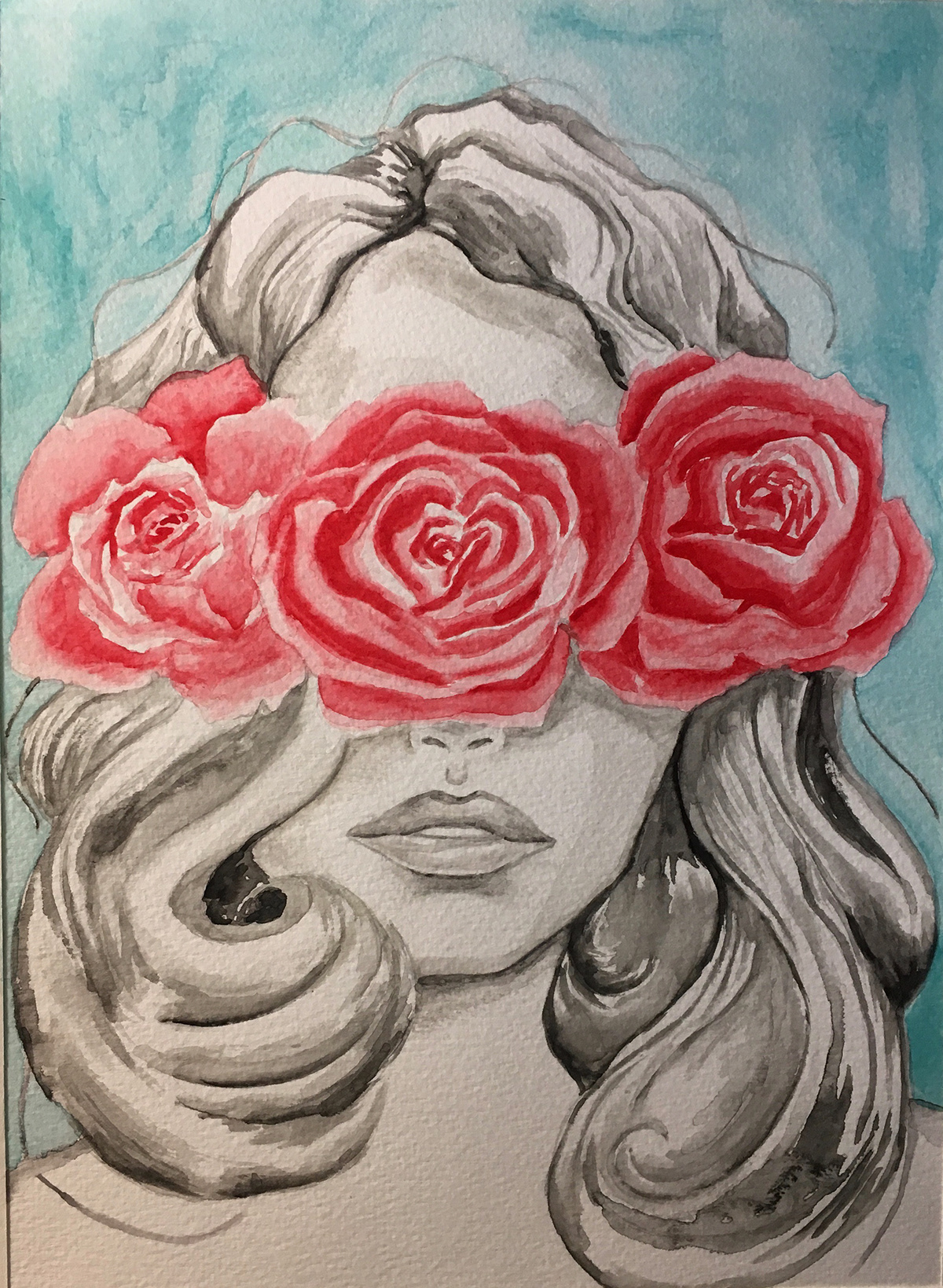 watercolor painting   ILLUSTRATION  Roses fairytale illustration