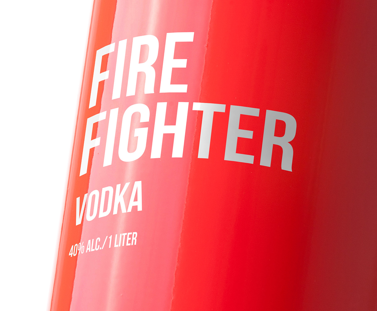 Fire fighter Vodka concept design red bottle tag fire extinguisher Fighter alcohol glass timur salikhov package brand