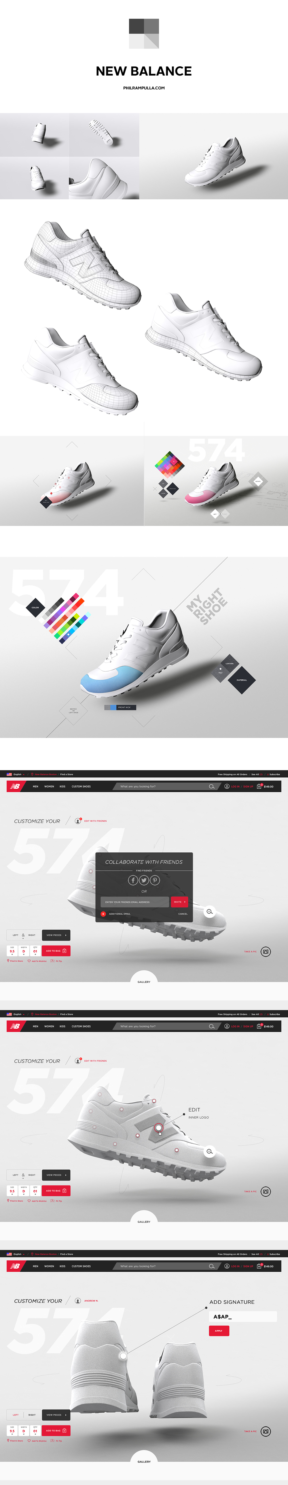 New Balance shoe sneaker design Custom interactive Web mobile 3D Interface UI