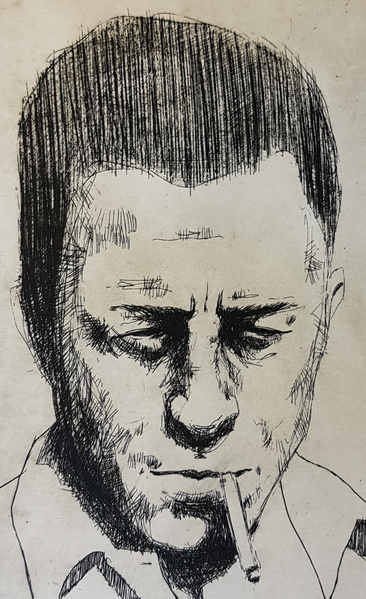 etching Albert Camus portrait