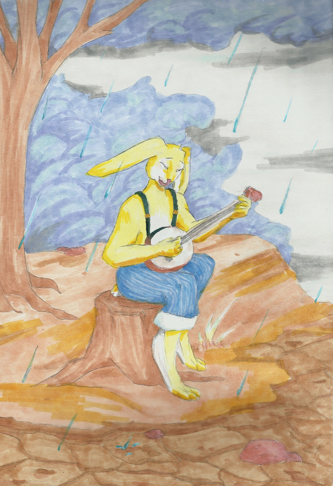 rabbit Banjo shaman copic marker fantasy whimsical