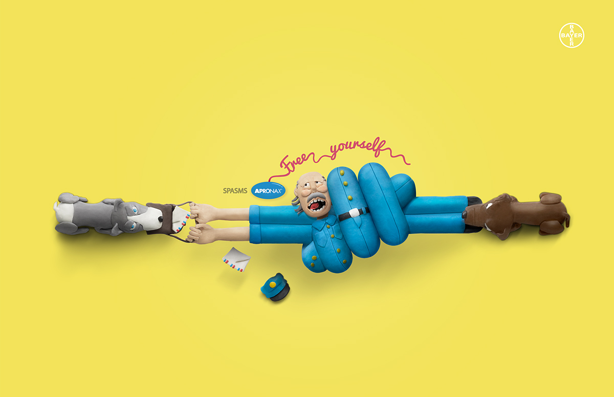 Plasticine Character adverstising Bayer APRONAX colors