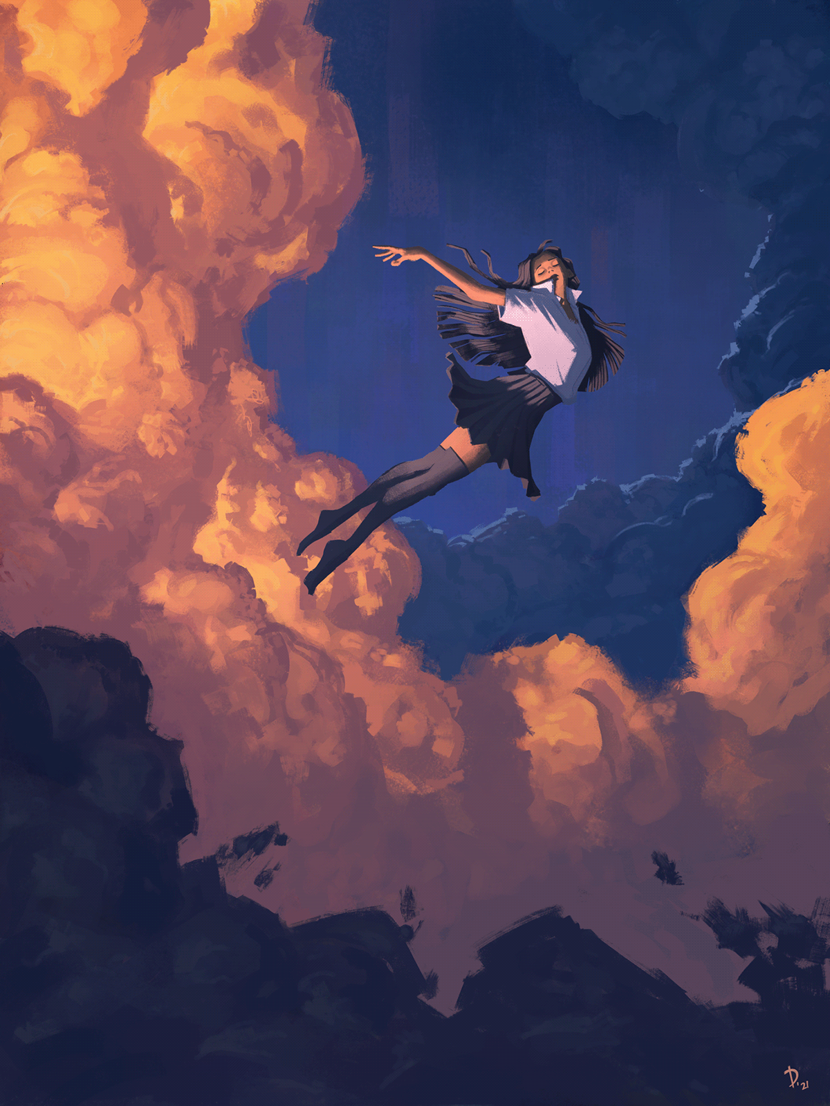 anime anime background clouds colors concept Emotional Flying manga night Outcast outcasted painting   SKY student sunset