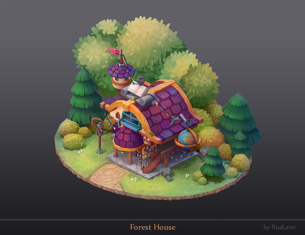 Isometric library Game Art isometric house fantasy forest house PropsDesign props concept art