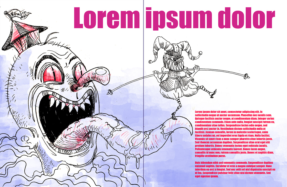 black and white cartoon clown Drawing  horror Horror Art ilustracion magazine payasos rapidograph