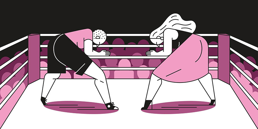 ILLUSTRATION  girlhood feminism bodypositive Boxingring fight woman pink editorial ateliercambré