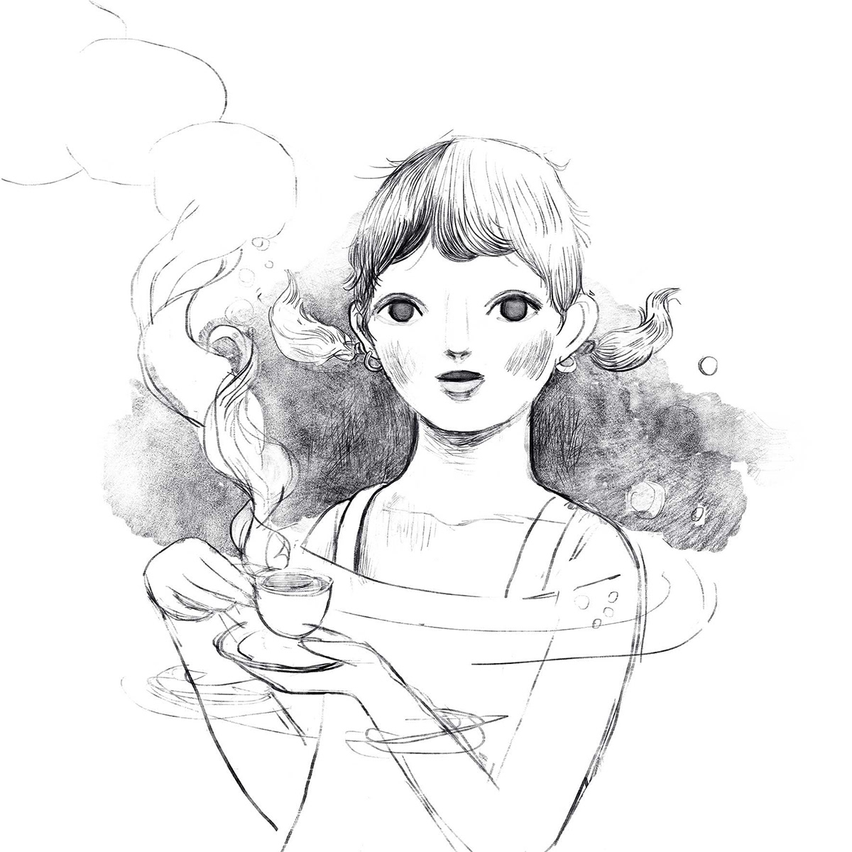 art characterdesign Coffee Drawing  girl ILLUSTRATION  sketch