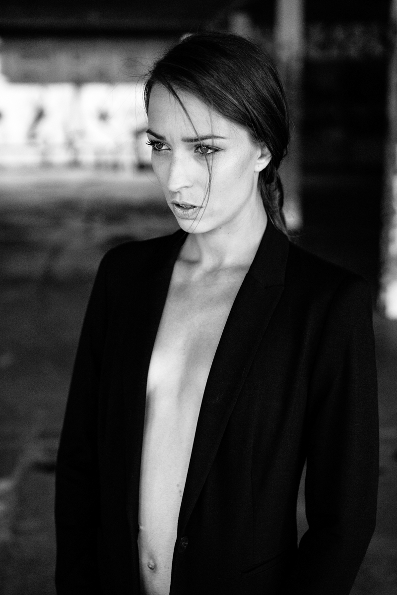 Mode Style photo woman look smoking suit black White
