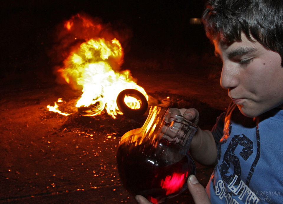 Sirni Zagovezni Shrovetide shrove tradition children fire tires arrow wine Fun