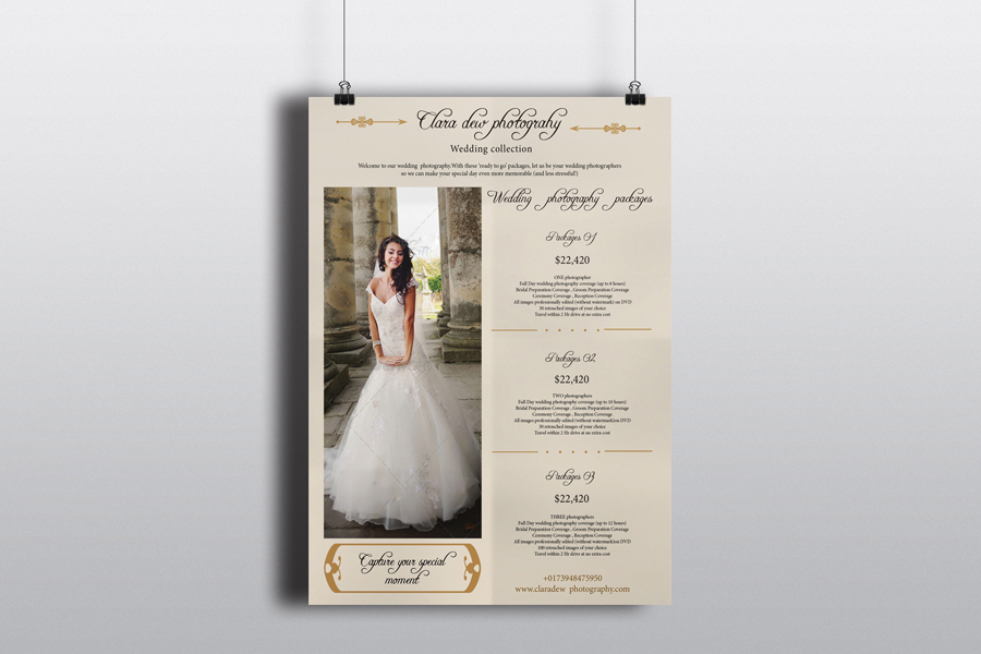 Photography Price Sheet template | wedding photographer Pricing list