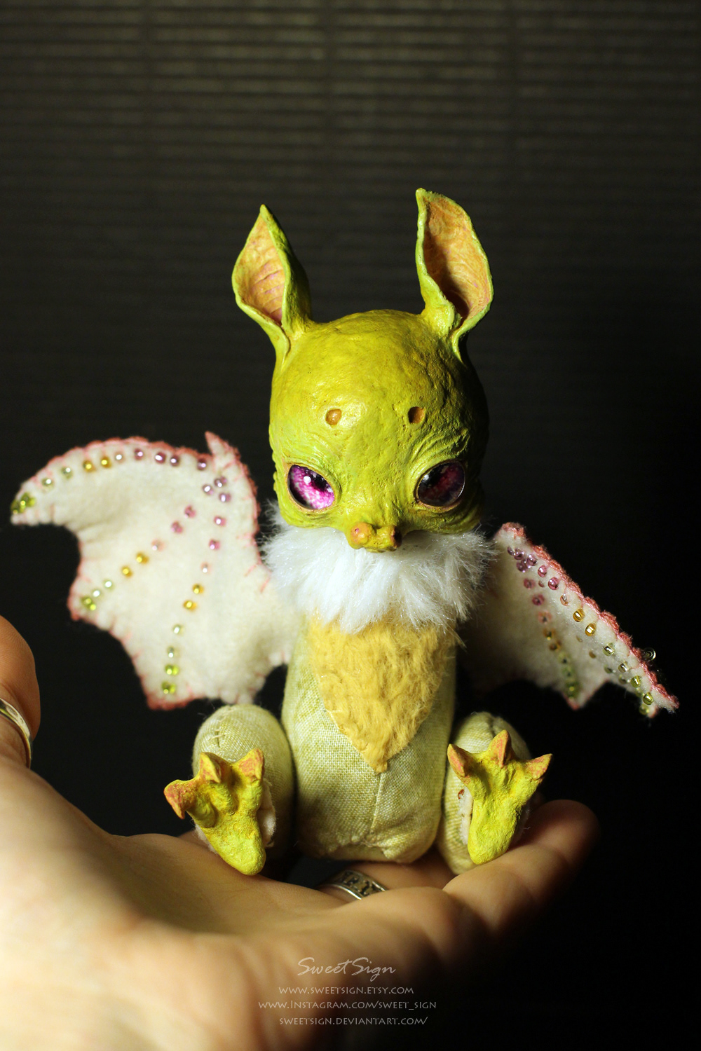 doll bat creature art handmade sculpture fantasy animal Unique ooak