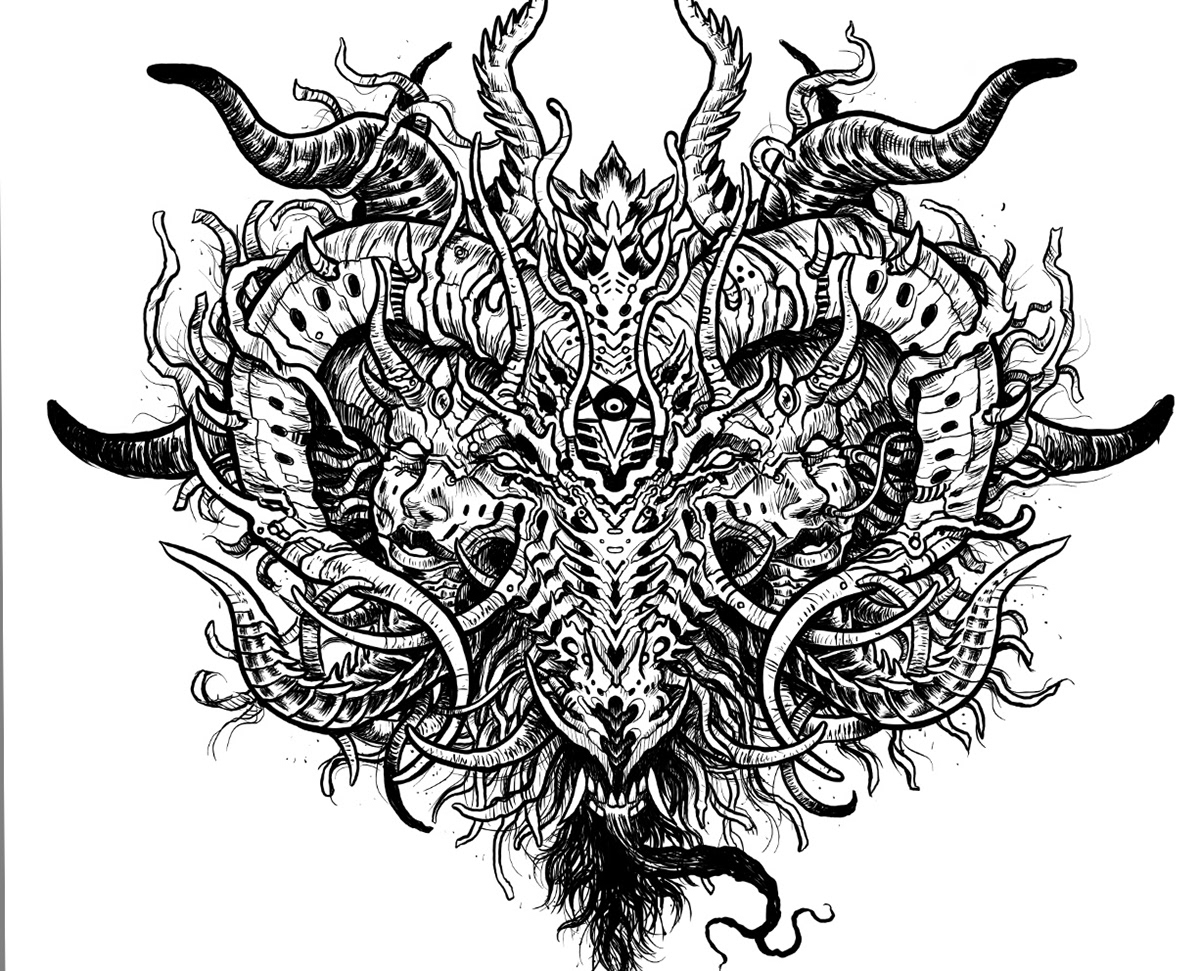biomech dark art death metal Giger goat mecha metal Scifi vector