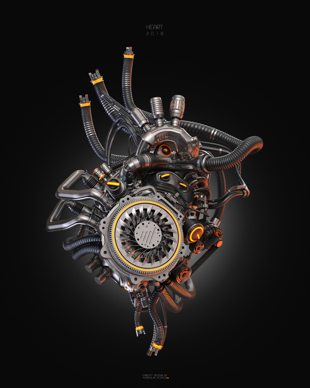 heart robotic sci-fi futuristic metal replacement Gear Motor engine organ