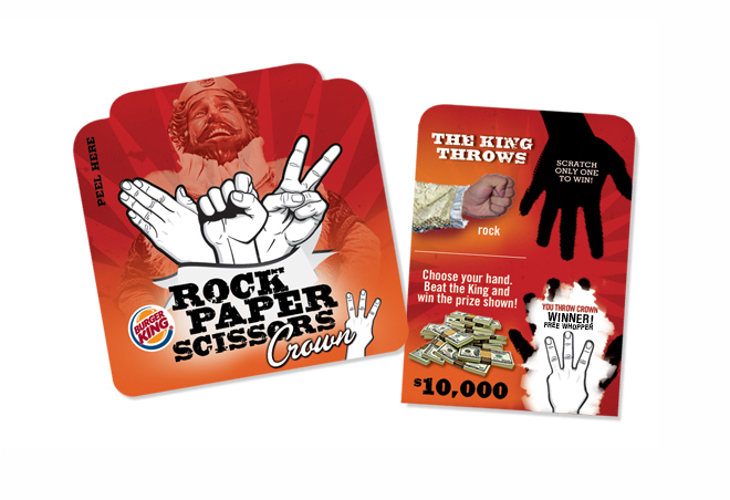 Burger King bk Fast food scratch and win instant win games rock paper scissors bingo games BLINGO