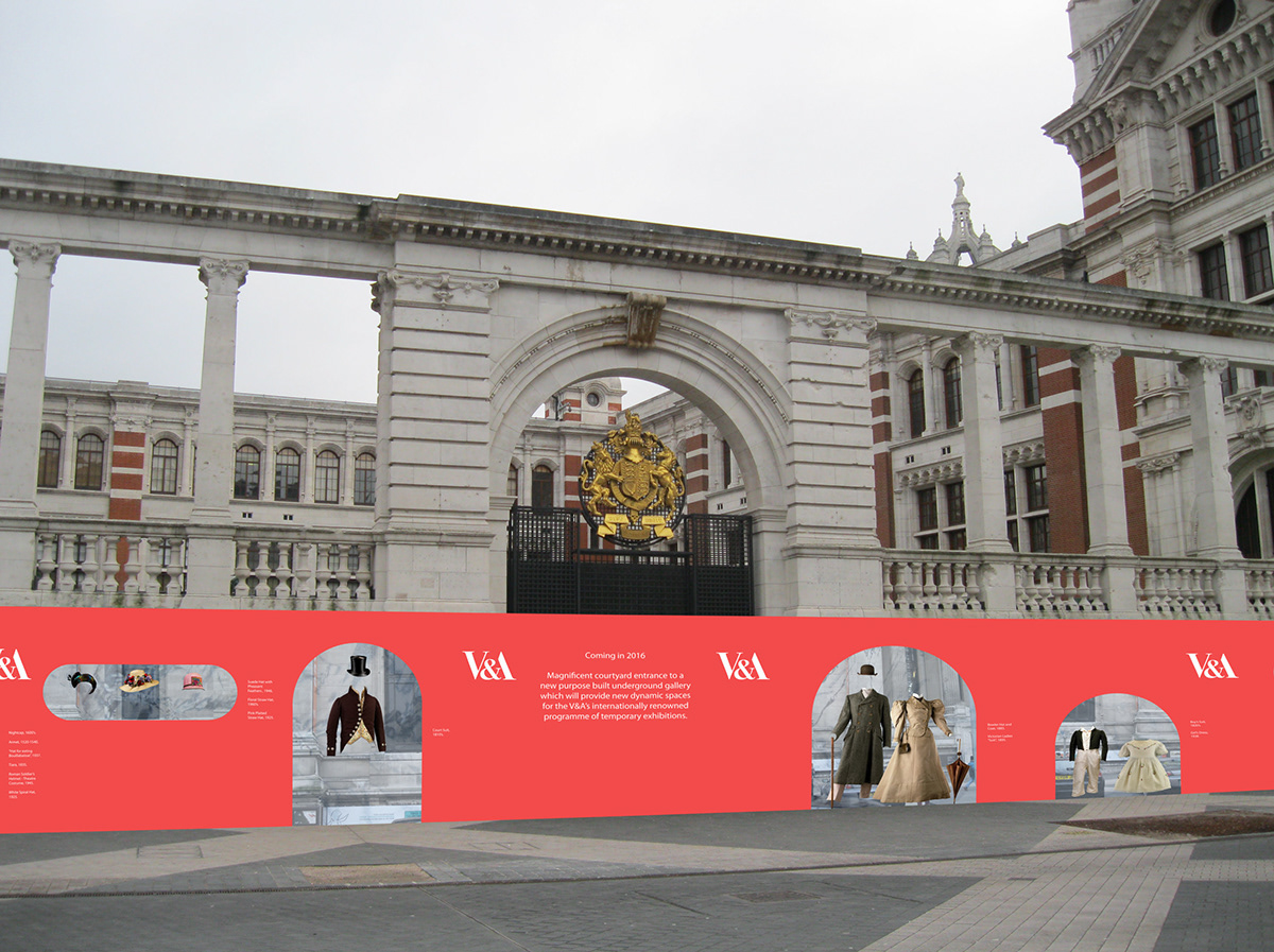 V&A museum Hoarding design student project interactive Fun Try-it-on-for-size historical clothes