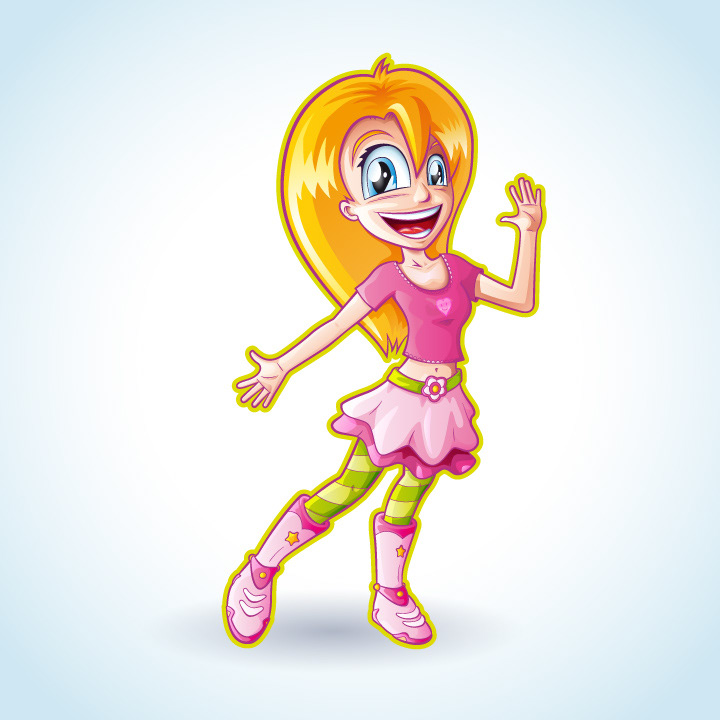 pink vector girl teen Princess manga anime cartoon toon tutorial colorful cheerful happy modern design
