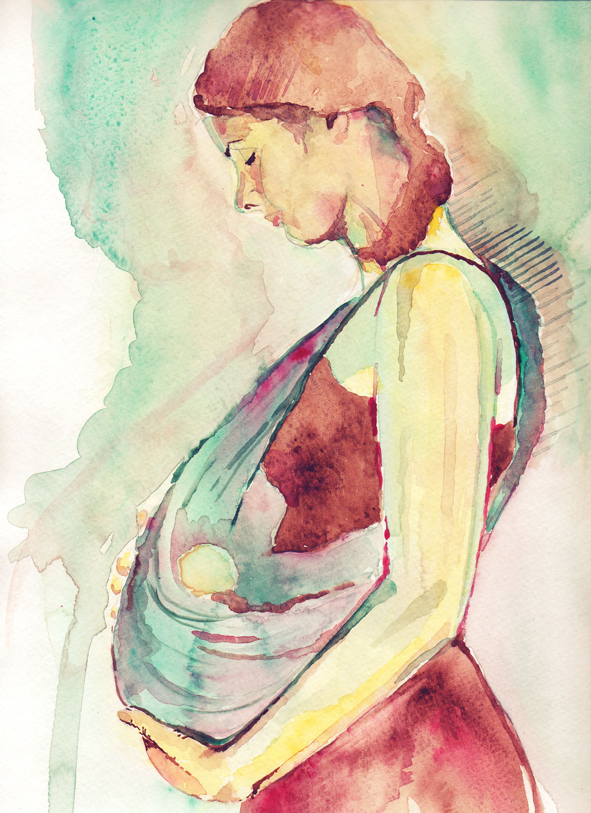 accordion fold gesture pastel pencils pen and ink Speckletone pregnant birth baby delivery