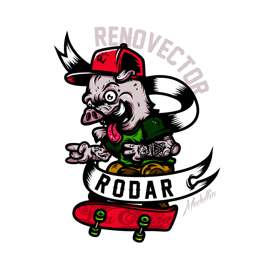 ilustration vector renovector Vectores galdau Character cartoon skate pig