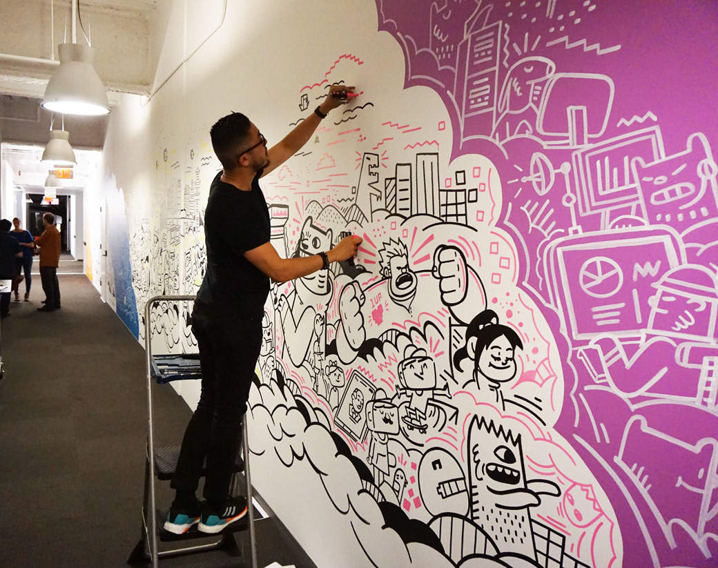 disney Walt disney animation studi Mural office mural studio mural animation studio posca markers paint pens characters doodles