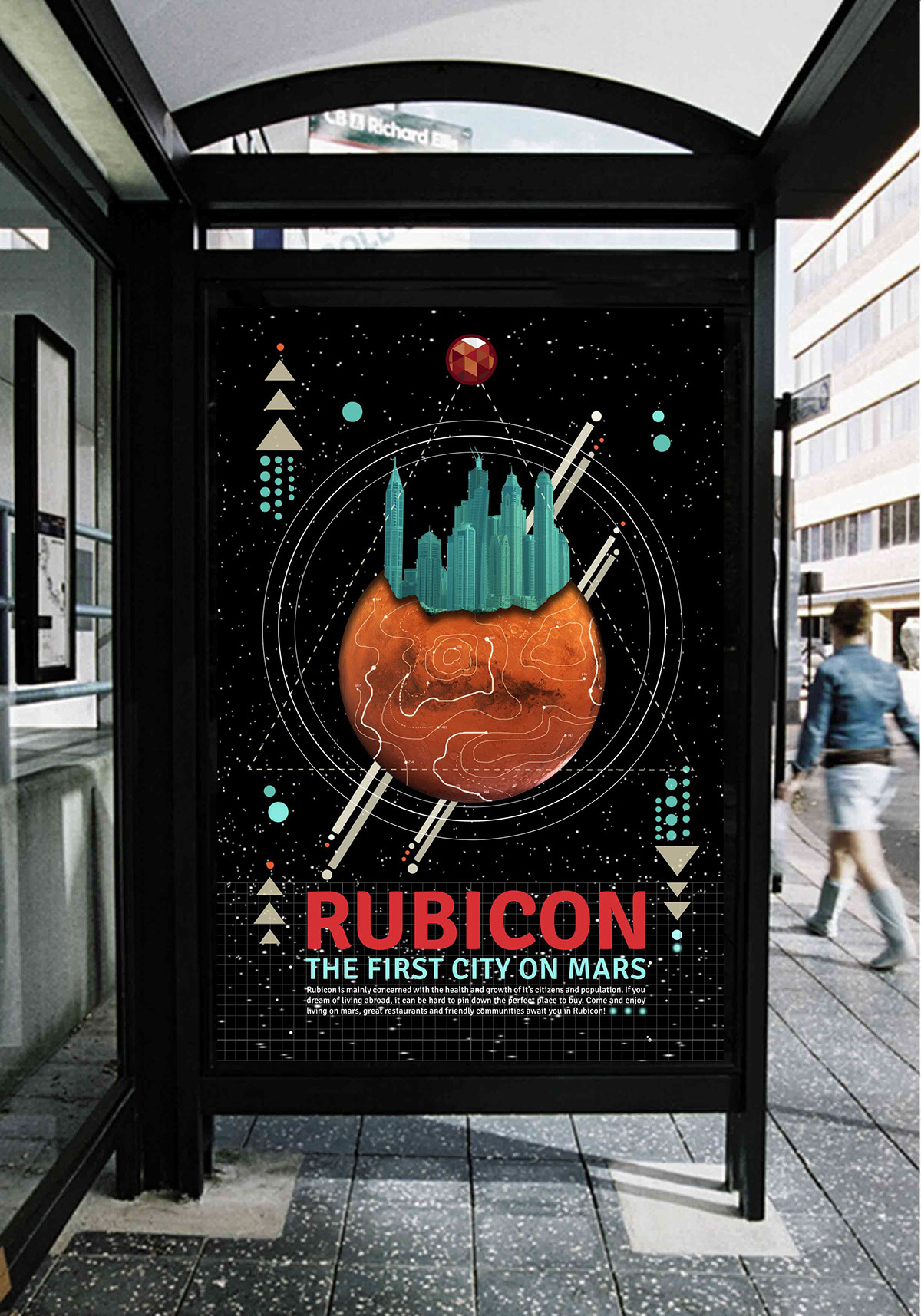 poster  Mars  kiosk  city design Rubicon triangle shapes large poster ad advertisement brand identity