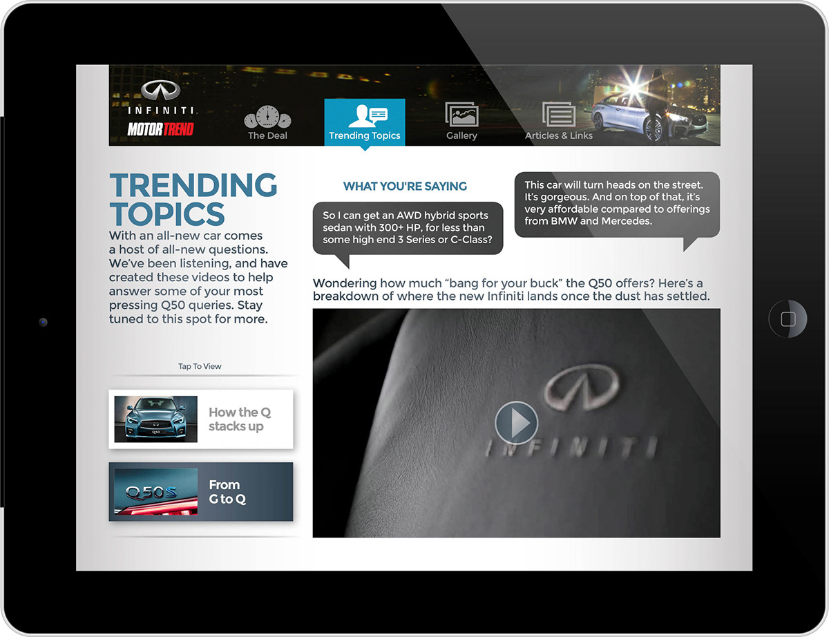 Infiniti Q50 car iPad App short film automotive   Cars Adobe DPS Motor Trend