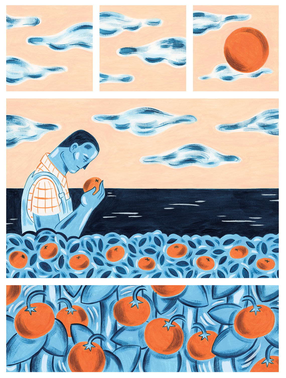 comic robot Granja farm orange blue Novela Gráfica Graphic Novel Mayte Alvarado