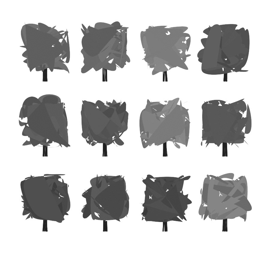 Tree  procedural modeling studies sketches black-and-white