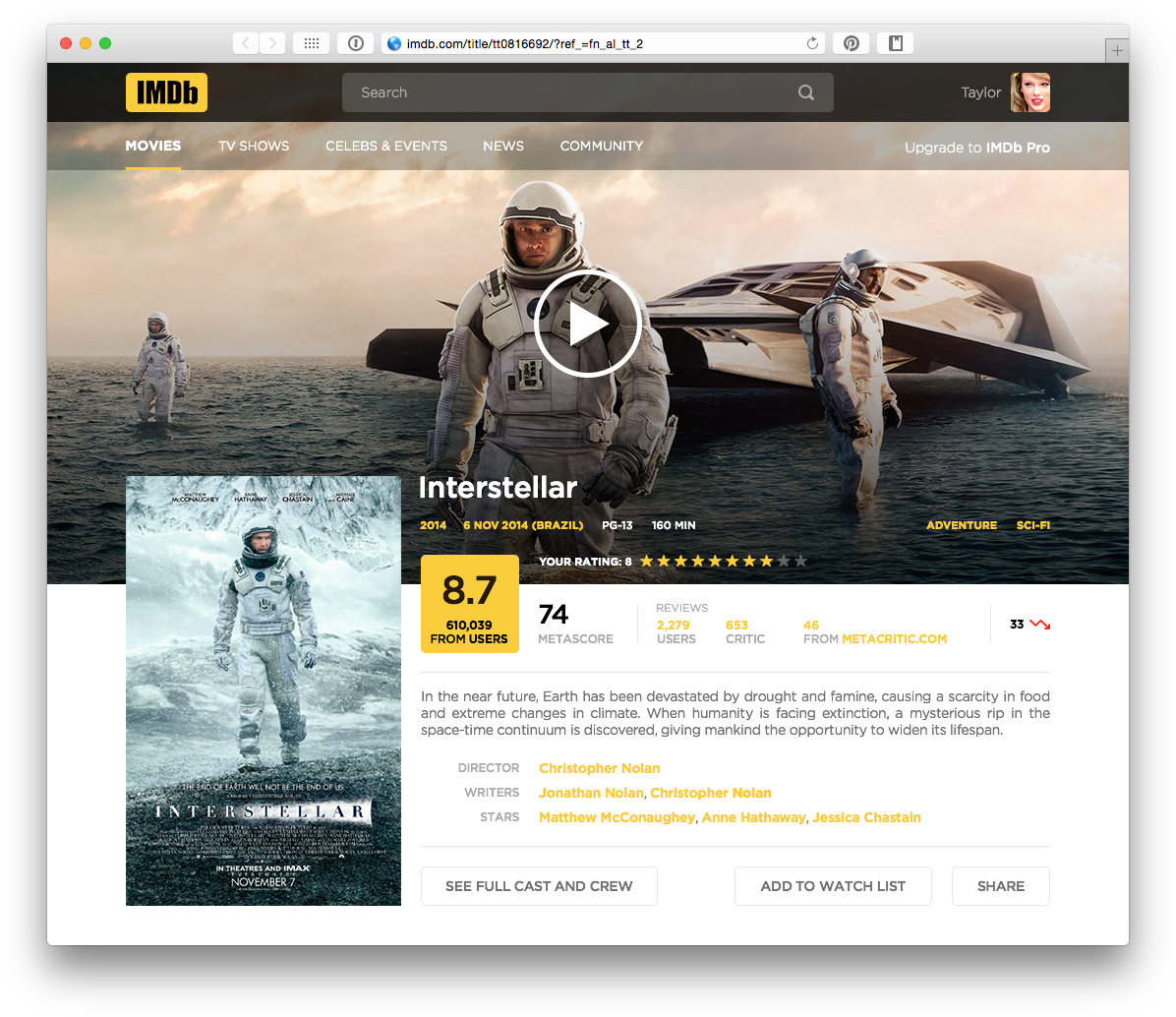 imdb Web interstellar concept redesign material design macbook