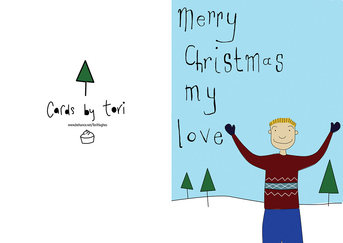 Christmas cards happy snowman boy Tree  cute Fun simplicity simple festive crisp winter cartoon snow